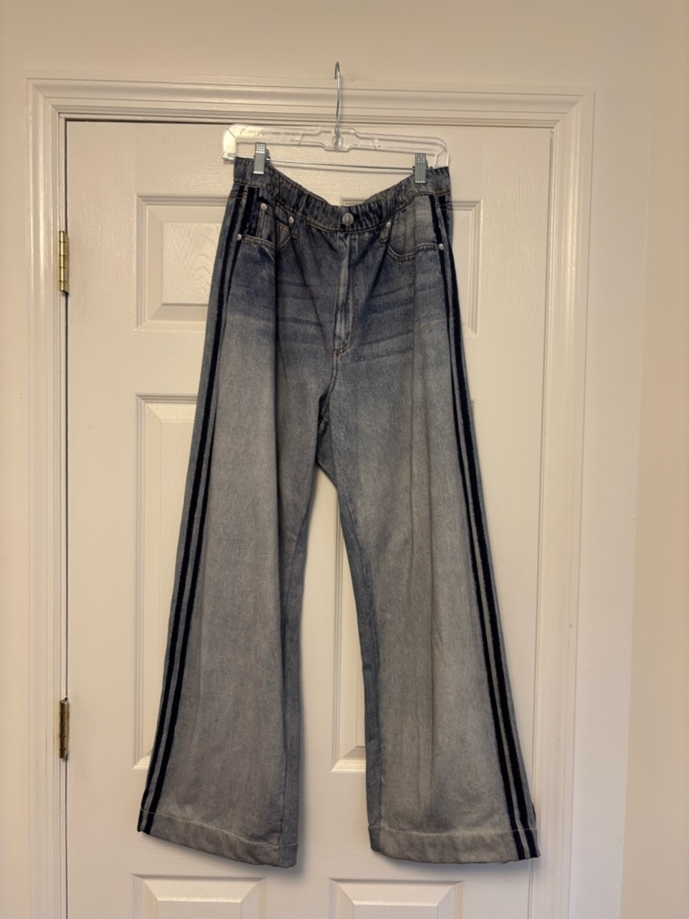 rag & bone Miramar Wide Leg Track Pants Coney Faux Denim NWT Size XL - Picture 14 of 14